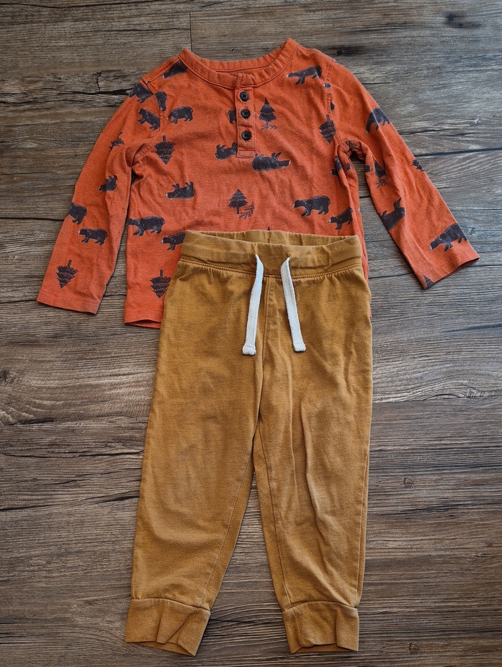 Old Navy Orange Bear Henley and Mustard Jogger Set
